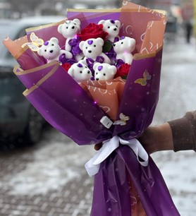 ledli ayıcık buketi, lila paket ayıcık, özel gün hediyesi