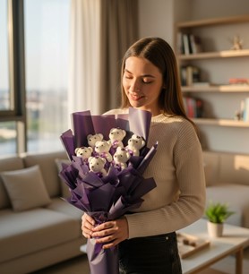 Kayseri çiçekçi, mor buket, Ayıcık Buketi