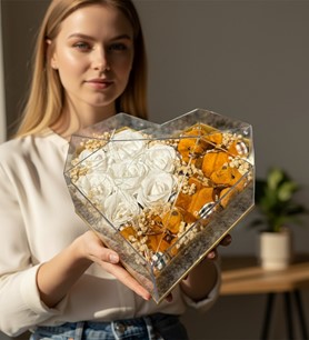 yapay gül, ledli kalp, hediye kutusu