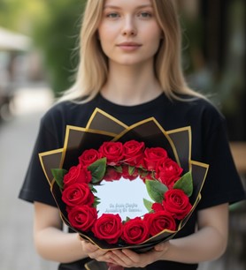 ledli buket, kırmızı aynalı çiçek, romantik hediye