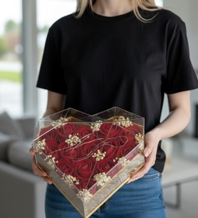 yapay gül, ledli kalp, sevgiliye hediye