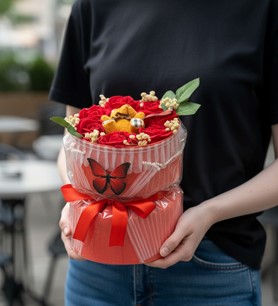 yapay çiçek, ledli kutu, kırmızı hediye