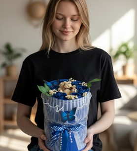 ledli çiçek aranjmanı, yapay mavi gül, romantik hediye