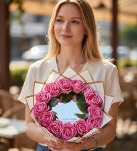 ledli buket, pembe aynalı buket, yapay çiçek aranjmanı