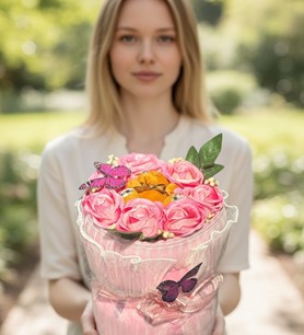 ledli çiçek aranjmanı, yapay pembe gül, romantik hediye