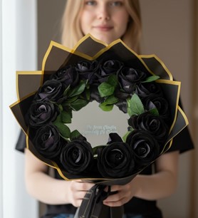 ledli siyah buket, aynalı yapay çiçek, ledli aranjman