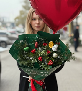 Kokina buketi, kalp balon, romantik hediye