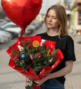 kokina buketi, kalp balon, özel gün hediyesi