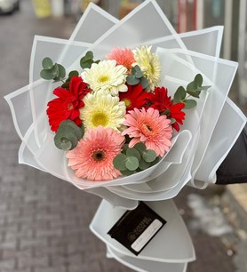 10 dal gerbera, renkli gerbera buketi, pembe kırmızı beyaz ç