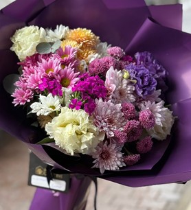 renkli çiçek buketi, papatya gerbera, lisyantus buketi