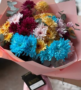 renkli çiçek buketi, papatya gerbera, hüsnü yusuf buketi