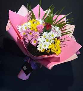 Renkli Papatya Buketi 1 Pembe 1 Kırmızı Gül