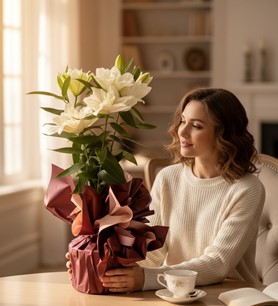 kayseri çiçekçi, beyaz lilyum, saksı çiçeği,