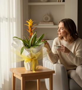 sarı guzmania, saksı çiçeği, iç mekan bitkisi