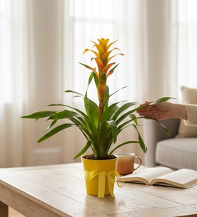 Seramik Saksı Sarı Guzmania Çiçeği