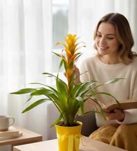 Seramik Saksı Sarı Guzmania Çiçeği