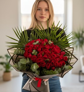 51 kırmızı gül, siyah paket gül, lüks gül buketi