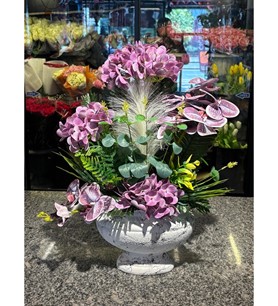 Yapay mor orkide  Ortanca orkide aranjmanı  Dekoratif yapay 